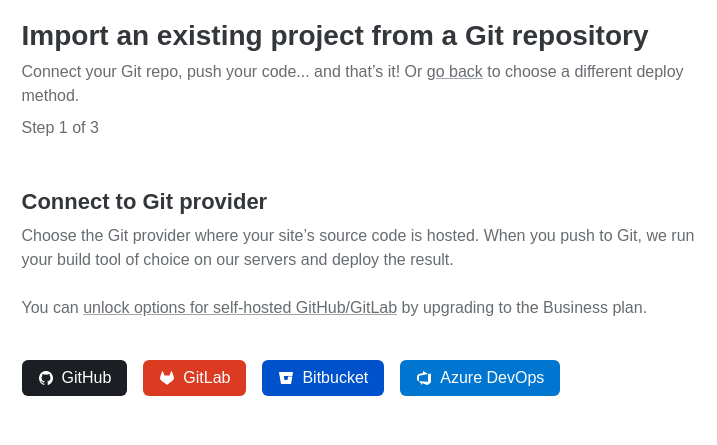 Netlify: Choosing git provider