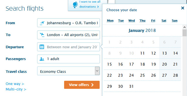 KLM date selector