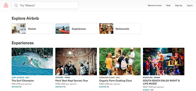 Explore page on Airbnb