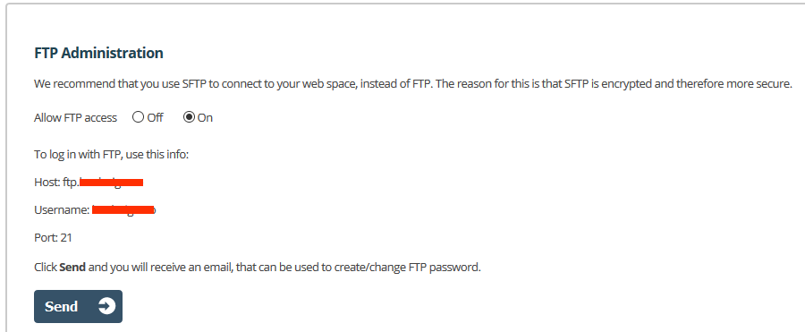 FTP Admin on One.com